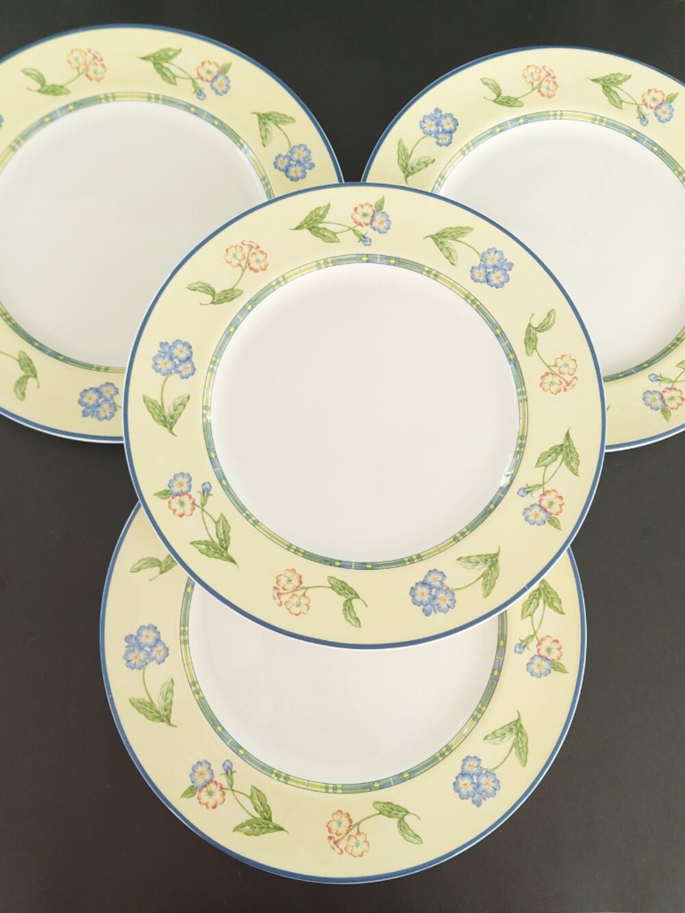 Set of 4 Vintage Grafton Living Highland Border Bone China Dinner Plates 10.5"